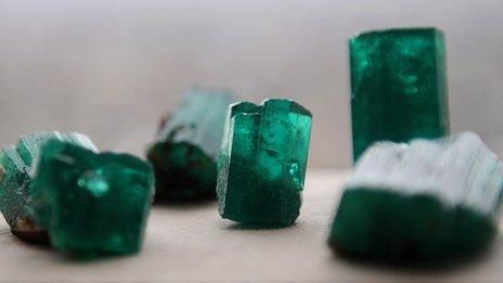 Raw Colombian emeralds (file photo, 2008)