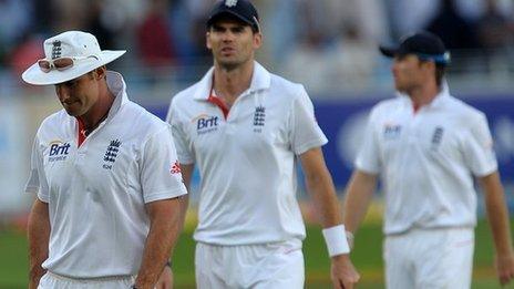 Andrew Strauss, James Anderson and Ian Bell