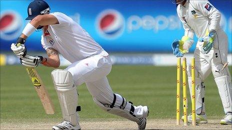 Kevin Pietersen is bowled by Saeed Ajmal