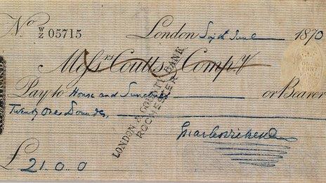 A cheque signed by Charles Dickens