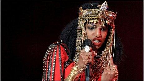 M.I.A. performs at the Super Bowl halftime show