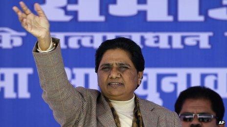 Mayawati addressing a rally in Sitapur