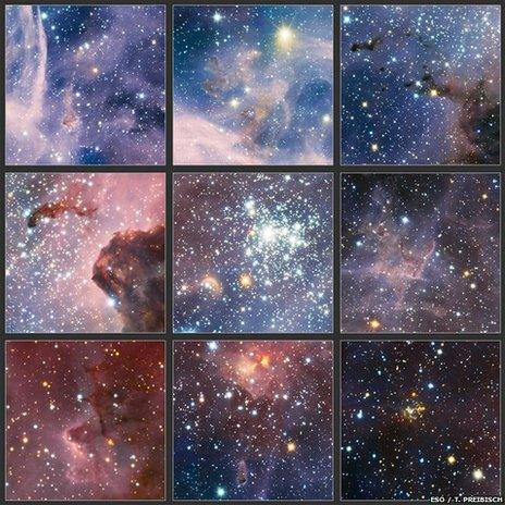 Images from the broad panorama of the Carnia Nebula