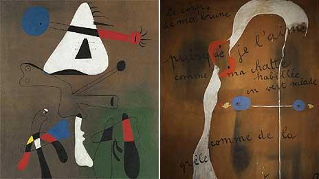 Peinture (1933) and Painting-Poem (1925) by Joan Miro