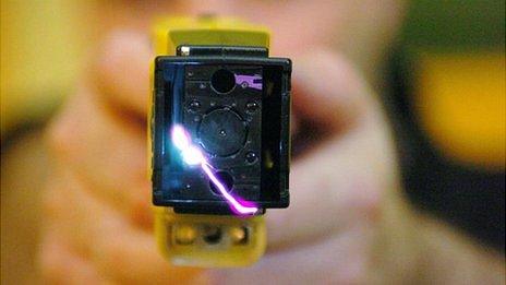 Taser gun held by a police officer