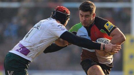 Harlequins' Nick Easter is tackled