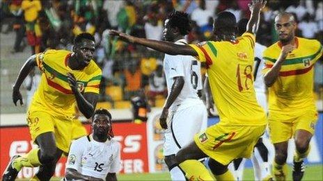 Mali's Cheikh Tidiane Diabate (left) celebrates his opening goal