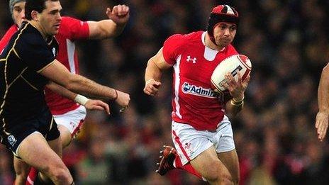 Wales full-back Leigh Halfpenny on the attack against Scotland