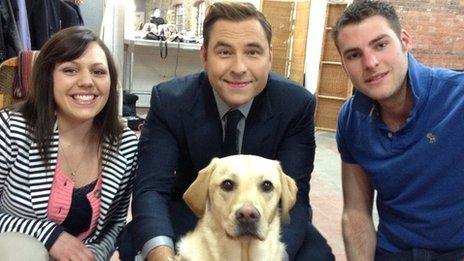 Gina Fidler with David Walliams, her partner Steve Outten and dog Vinnie