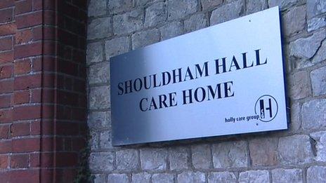 Shouldham Hall Care Home sign