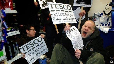 Right to Work campaigners occupy the Tesco Express store at Portcullis House, Westminster