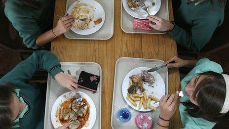 Children eating school dinners