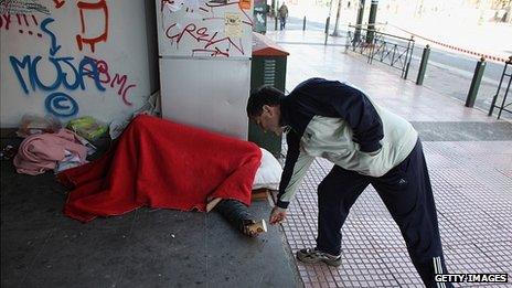 Homeless man on an Athens street, 19 Feb 12