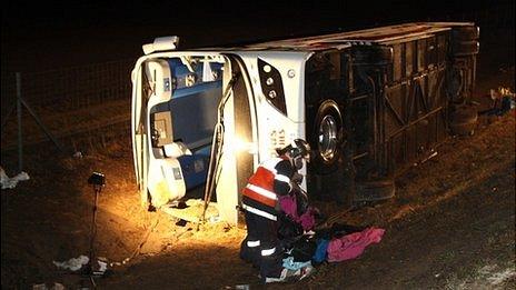 The coach involved in the crash