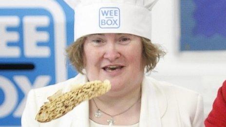 Susan Boyle, flipping pancakes