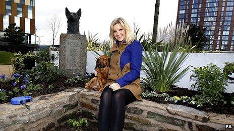 Helen Skelton and Barney in the Blue Peter garden