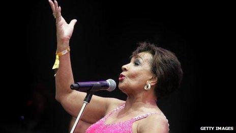 Dame Shirley Bassey performing at the Glastonbury festival