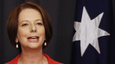 Australia"s Prime Minister Julia Gillard speaks during a news conference at Parliament House in Canberra on 27 February, 2012