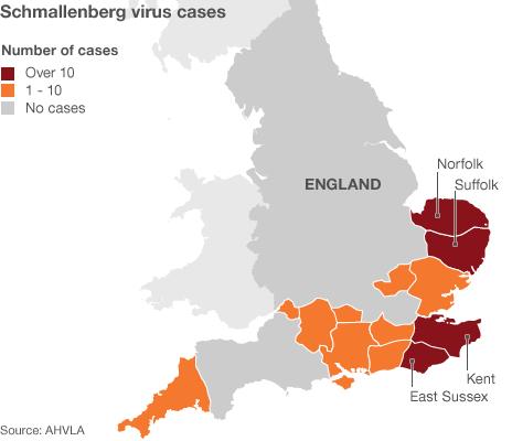 Map showing where cases identified