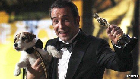 Jean Dujardin and Uggie the dog