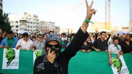 Supporters of Mir-Hossein Mousavi demonstrate in Tehran, June 2009