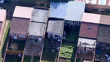 Aerial photograph of makeshift housing in west London