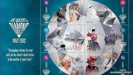 Guernsey Post stamps celebrating the Queen's Diamond Jubilee