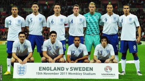 England line-up against Sweden