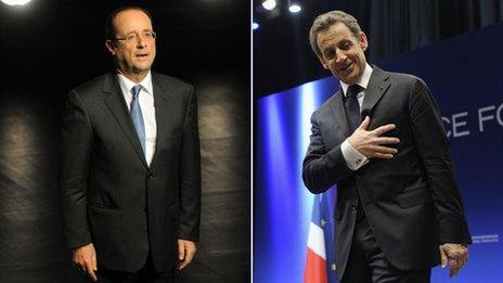 Francois Hollande (left) and Nicolas Sarkozy (composite image, images from AFP and Reuters)