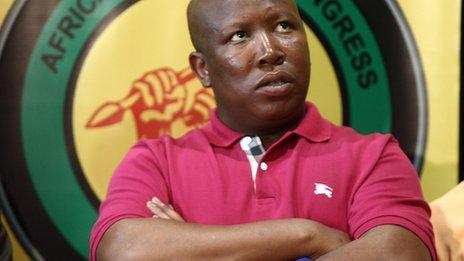 South African ANC Youth league President Julius Malema looks up during a press conference in Johannesburg on 29 August 2011