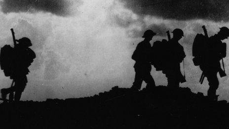 British troops moving up to the trenches near Ypres, 1917