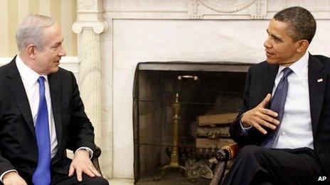 Israeli Prime Minister Benjamin Netanyahu and US President Barack Obama meet in the Oval Office of the White House 5 March 2012