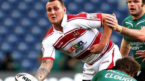 Gareth Hock playing for Wigan