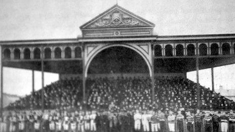 The first grandstand at Cardiff Arms Park