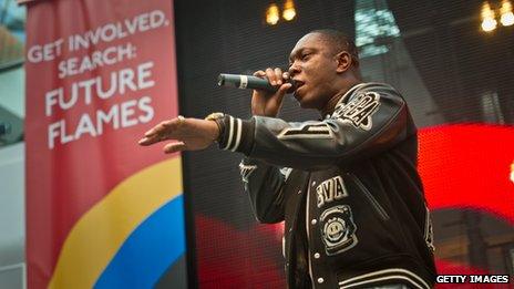 Dizzee Rascal performing at a Future Flames event