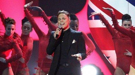 Olly Murs performing at the 2012 Brit Awards