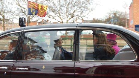 The Queen, Prince Philip and the Duchess of Cambridge in Leicester