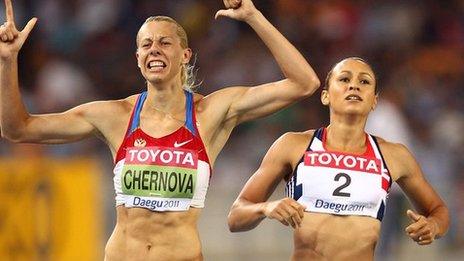 Tatyana Chernova beats Jessica Ennis at last year's World Championships