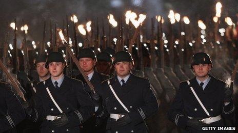 Torchlight army parade for German President Christian Wulff at Bellevue Palace, Berlin, 8 March