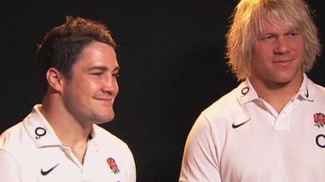 Englands Brad Barritt (left) and Mouritz Botha