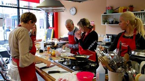 A group learning to cook at the Ministry of Food in Rotherham