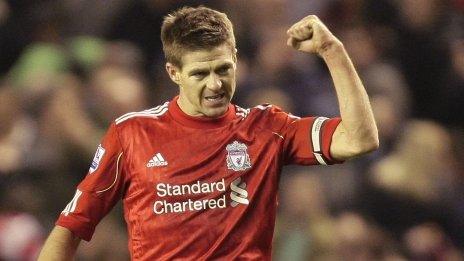 Steven Gerrard celebrates scoring for Liverpool