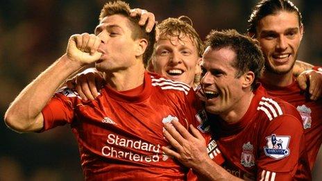 Steven Gerrard celebrates with Liverpool team-mates