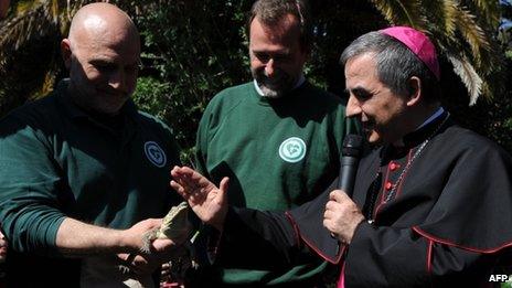 Archbishop Giovanni Becciu at Rome zoo on 14 March