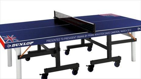 Table tennis table given to the Obamas by the Camerons