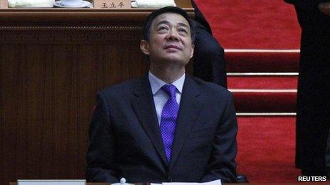 China's Chongqing Municipality Communist Party Secretary Bo Xilai looks up as he attends the closing ceremony of the Chinese People's Political Consultative Conference (CPPCC) at the Great Hall of the People in Beijing 13 March, 2012