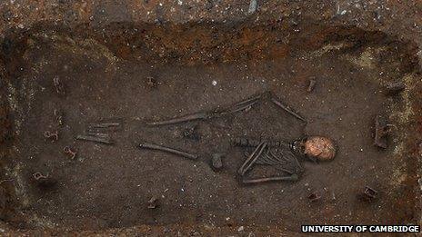 Composite image of Anglo-Saxon skeleton in bed burial