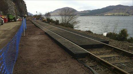 First batch of rubber HoldFast on rails at Stromeferry. Pic: Highland Council