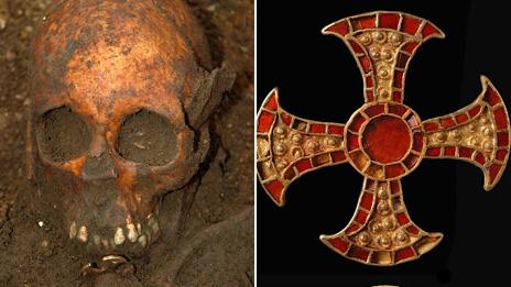 Skull of Anglo-Saxon girl and cross