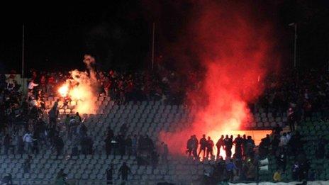 Clashes in the stadium in Port Said, Egypt (1 Feb 2012)